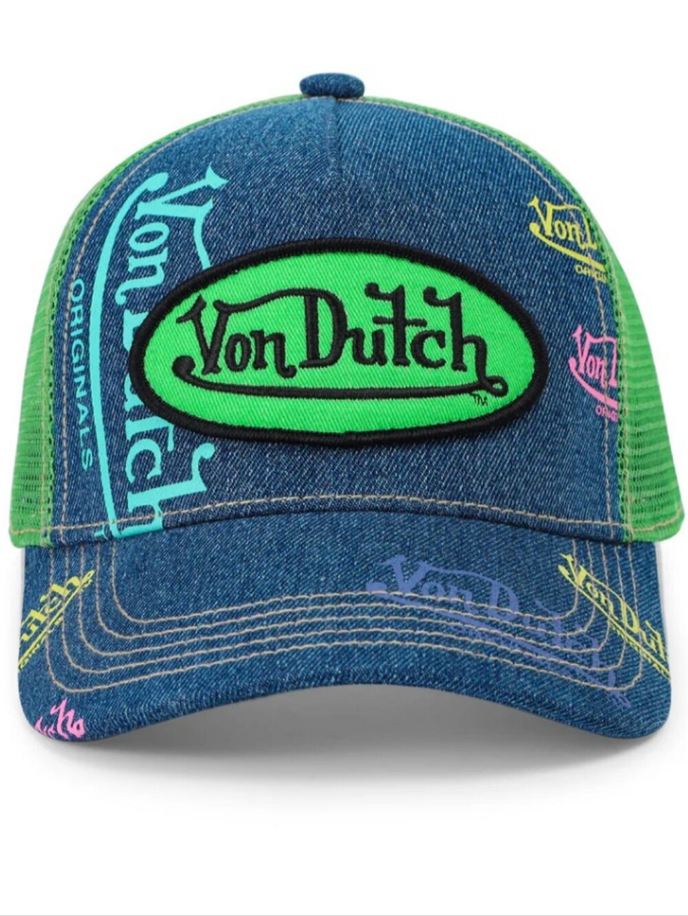 😃 VON DUTCH 🧢 Kids Denim Trucker Hat - 🍏 Green Apple 🏷️ NWT